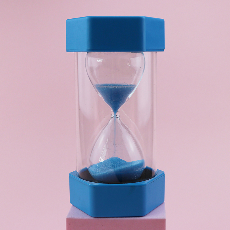 Farverig plastik hexagonal cover stil 30/20 minutter timeglas sandglass sand ur timer varm