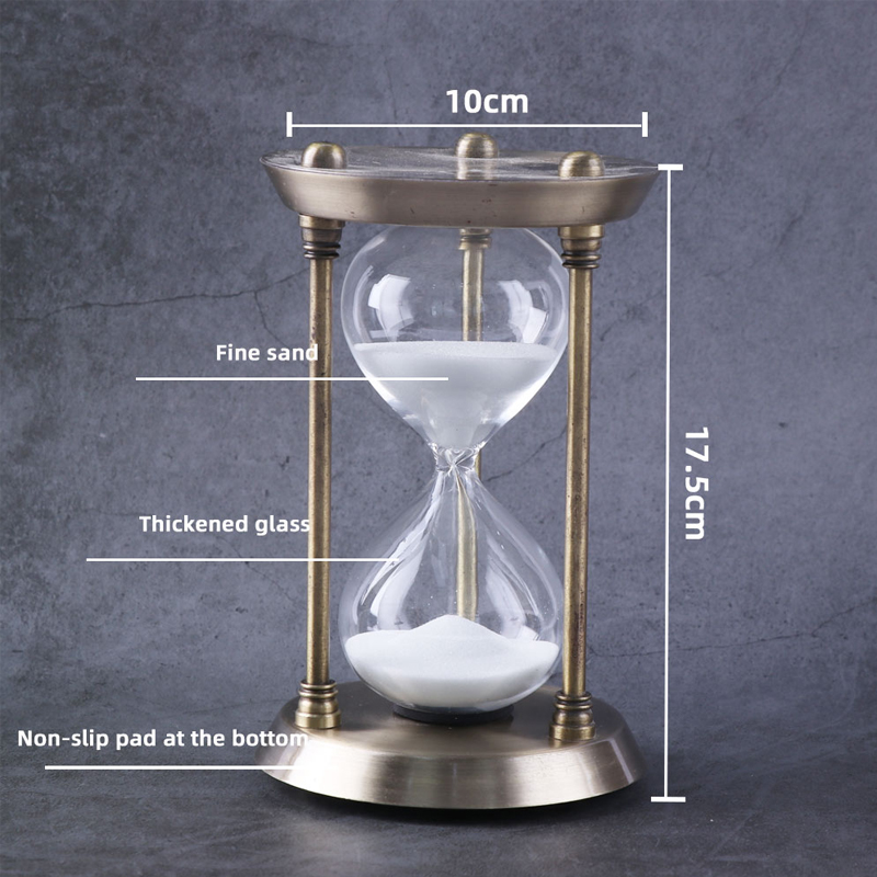 Engros brugerdefineret logo 30 minutters indretning messing antik geometrisk metal hjem sand timer timeglas