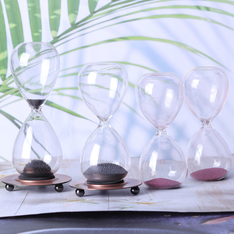 Engros kreativ desktop dekoration magnetisk sand timer gave rund metalbase magnetisk timeglas